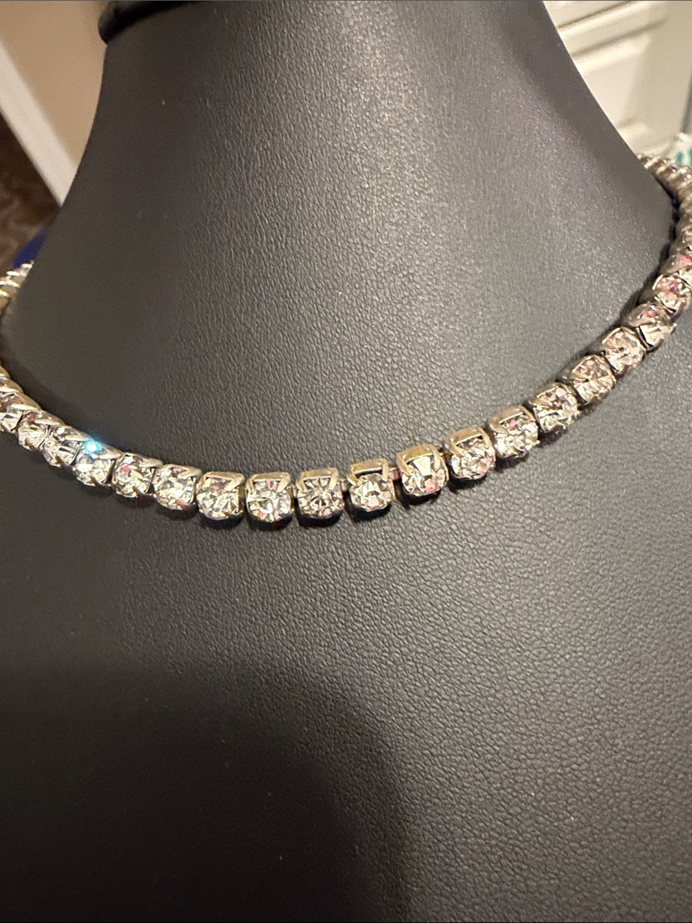 Integer Crystal Tennis choker 13.5” - Clear Crystals on Silver tone